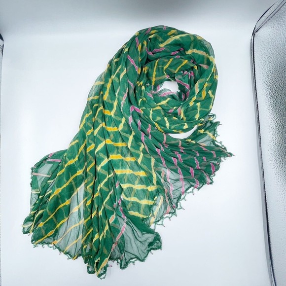 Women Scarf Green Chiffon Polyester Long Rectangular - Picture 9 of 12